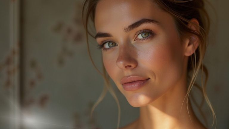 a woman with green eyes